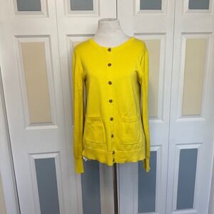 Cabi Women's 3010 Belle Colorblock Yellow Gray Button Up Cardigan Sweater Small
